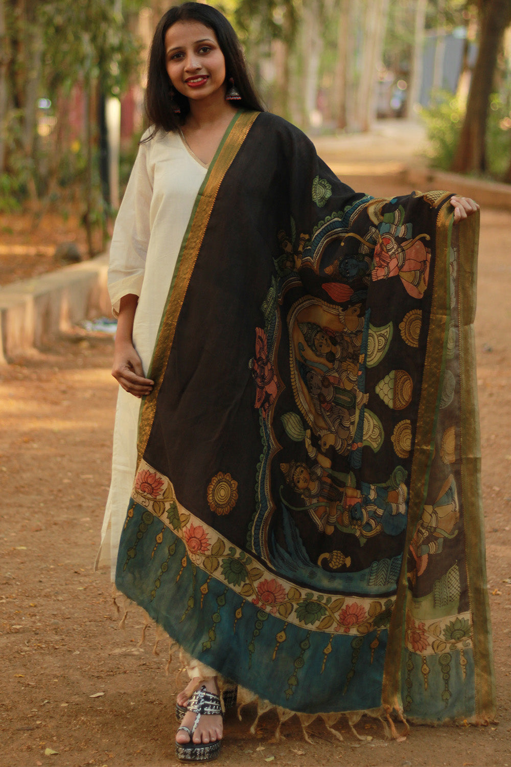 Leela | Cotton Silk Pen Kalamkari Dupatta