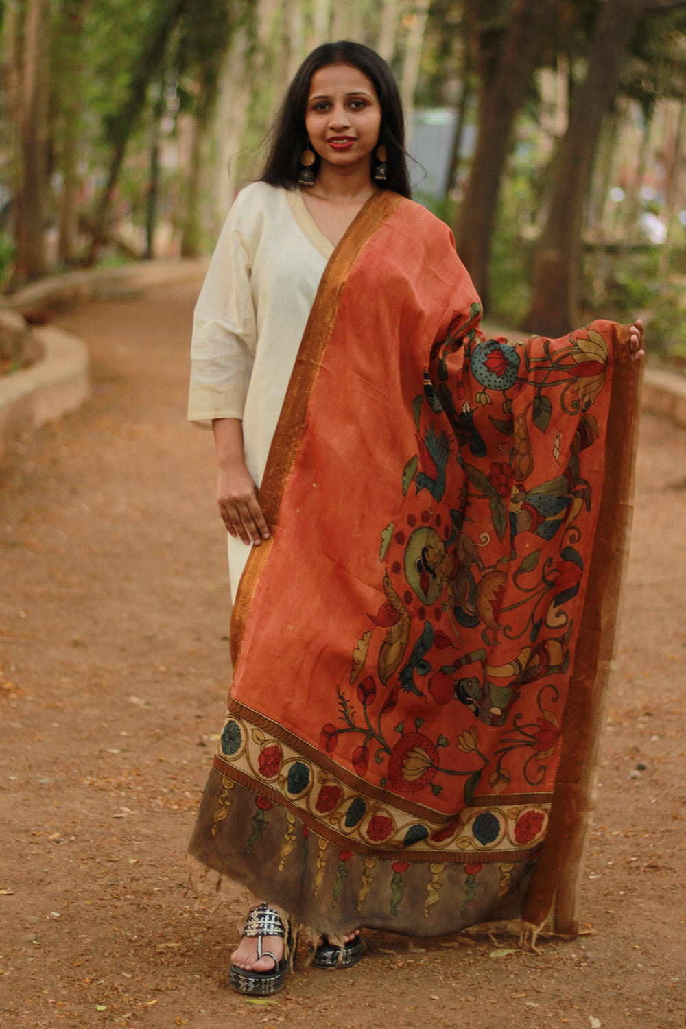 Leela | Cotton Silk Pen Kalamkari Dupatta