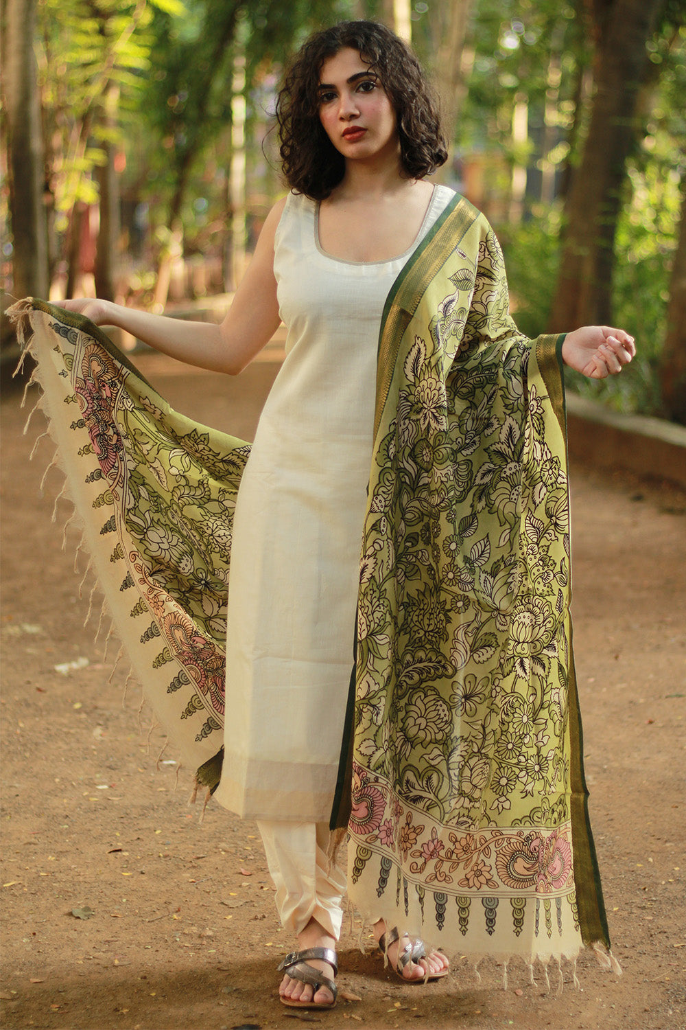 Leela | Cotton Silk Pen Kalamkari Dupatta