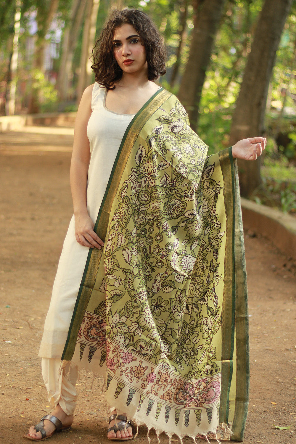 Leela | Cotton Silk Pen Kalamkari Dupatta
