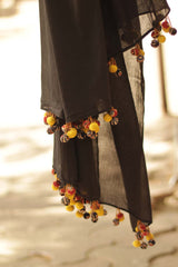 Mul Dupatta with Chindi Tassles- Black
