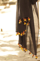 Mul Dupatta with Chindi Tassles- Black