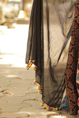 Mul Dupatta with Chindi Tassles- Black