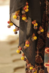 Mul Dupatta with Chindi Tassles- Black