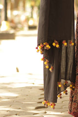 Mul Dupatta with Chindi Tassles- Black