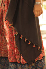 Mul Dupatta with Chindi Tassles- Black