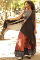 Mul Dupatta with Chindi Tassles- Black