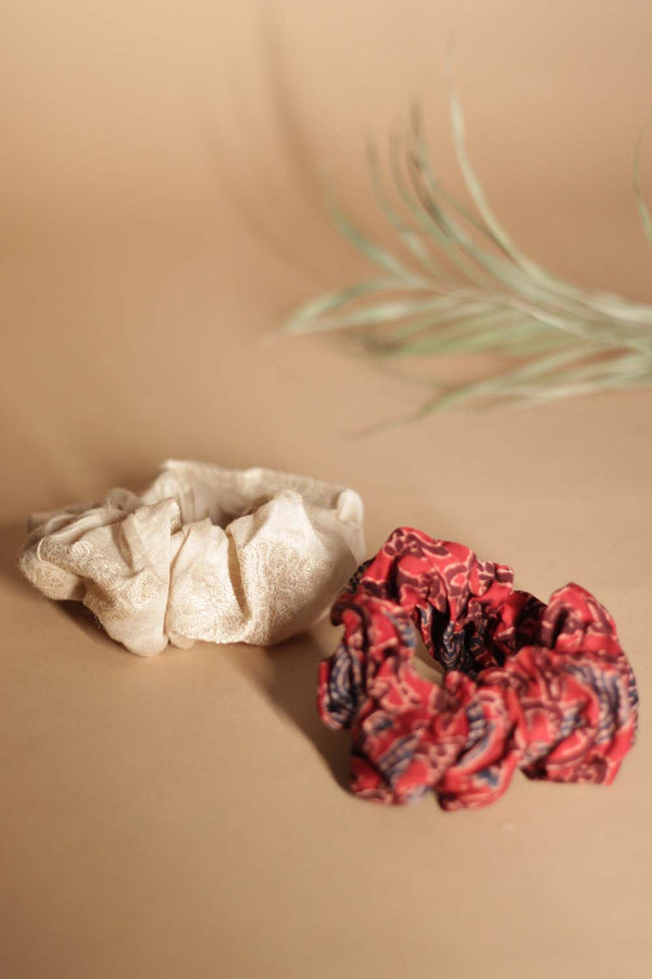 Modal & Benarasi Silk Scrunchie | Set of 2