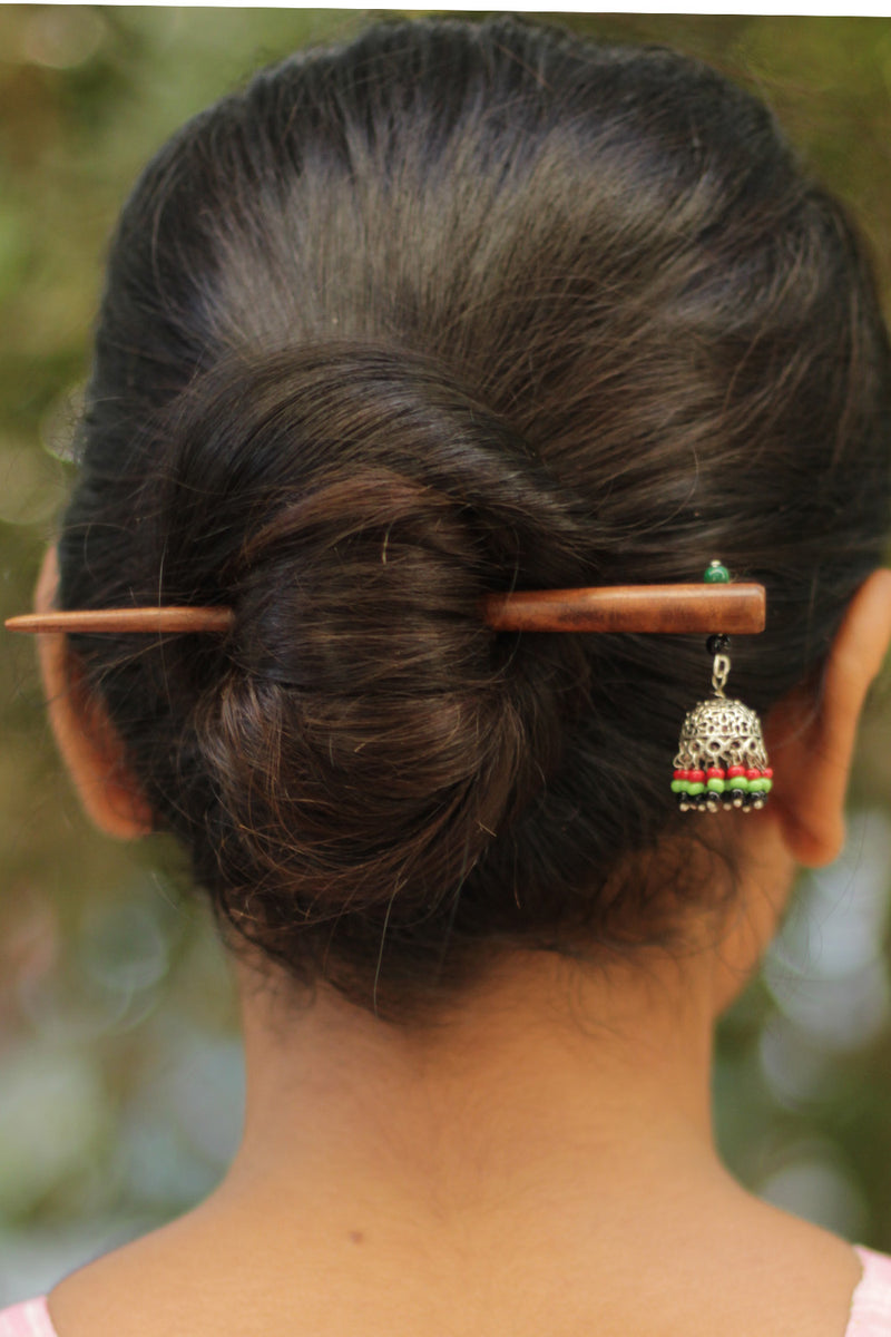 Anokhi | Small Jhumka Juda stick | Red, Green & Black