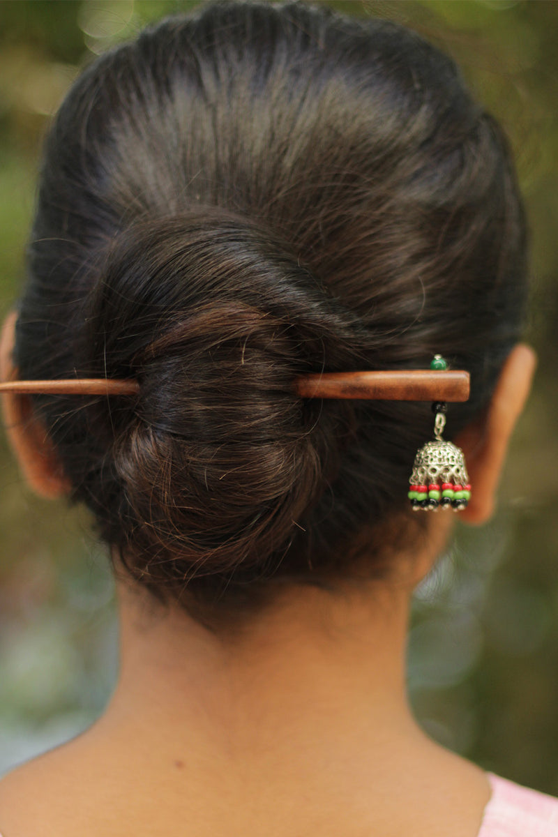Anokhi | Small Jhumka Juda stick | Red, Green & Black