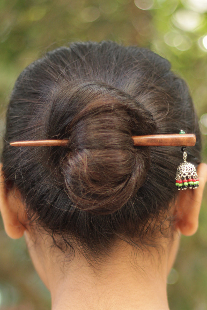 Anokhi | Small Jhumka Juda stick | Red, Green & Black