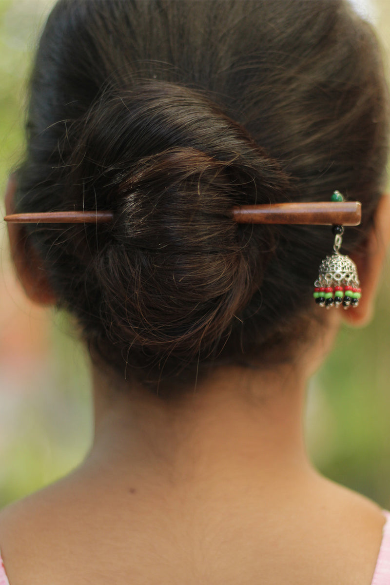 Anokhi | Small Jhumka Juda stick | Red, Green & Black