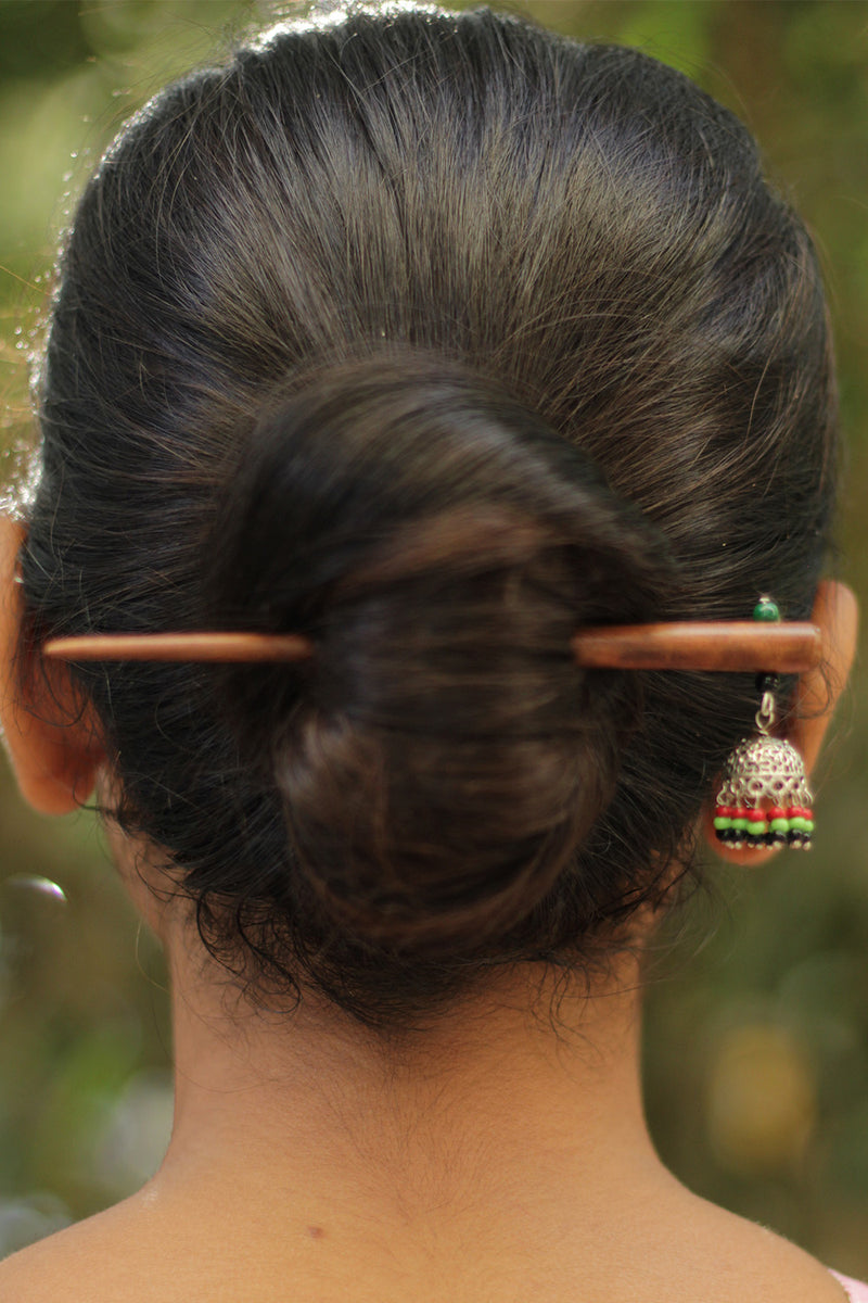Anokhi | Small Jhumka Juda stick | Red, Green & Black