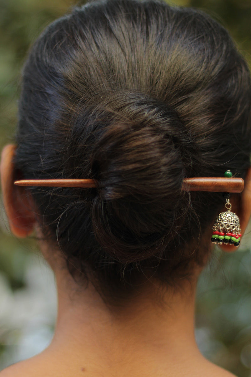Anokhi | Small Jhumka Juda stick | Red, Green & Black
