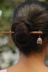 Anokhi | Small Jhumka Juda stick | Red, Green & Black