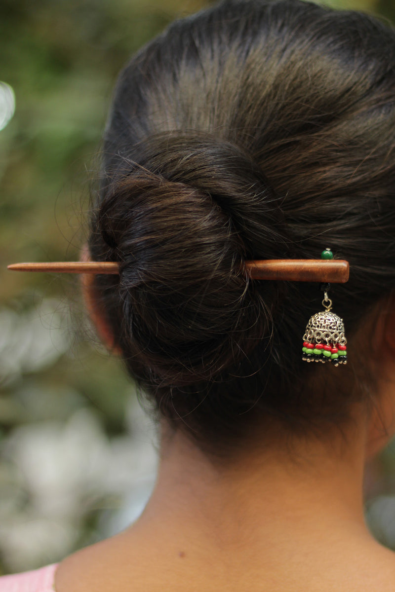 Anokhi | Small Jhumka Juda stick | Red, Green & Black