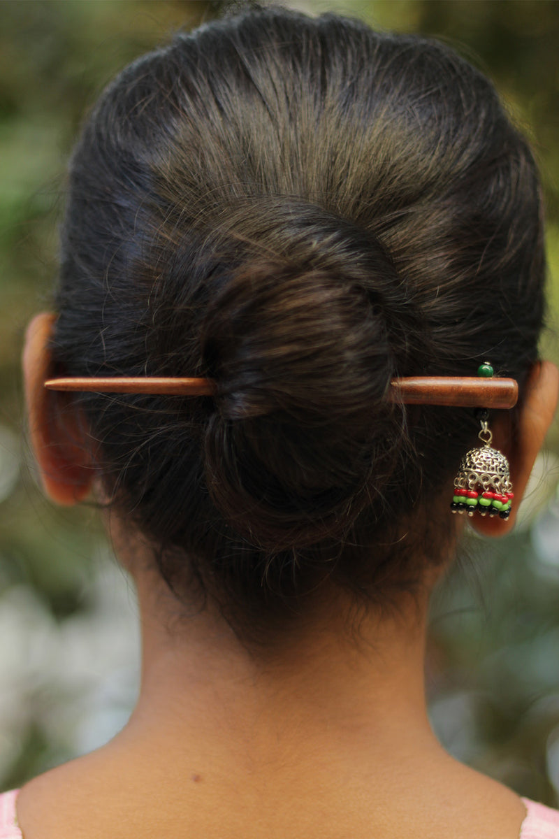 Anokhi | Small Jhumka Juda stick | Red, Green & Black