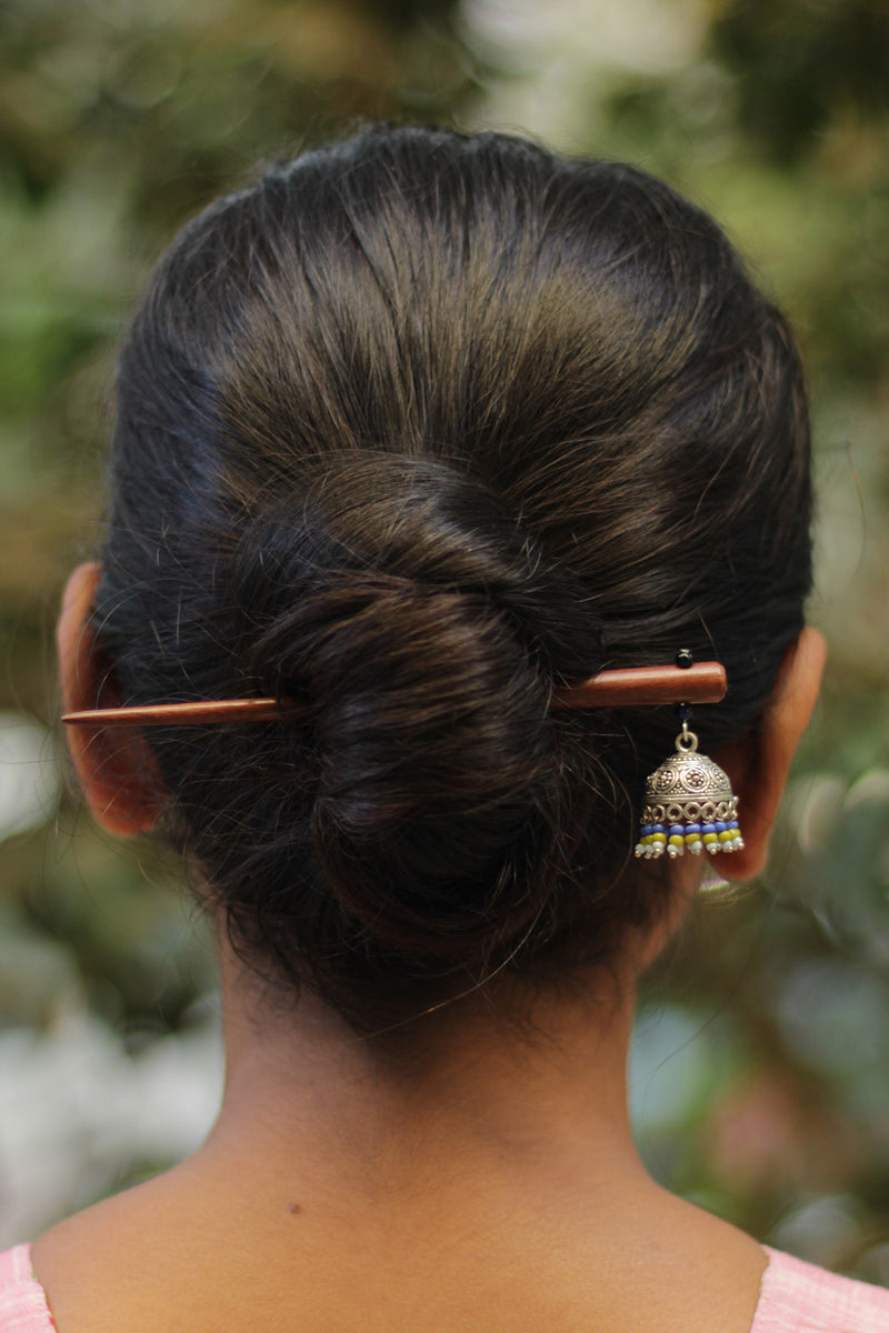 Anokhi | Small Jhumka Juda stick | Red, Yellow & White