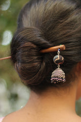 Anokhi | Potli  Jhumka Juda stick | Noir Ajrakh & Purple