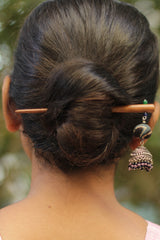Anokhi | Potli  Jhumka Juda stick | Noir Ajrakh & Purple