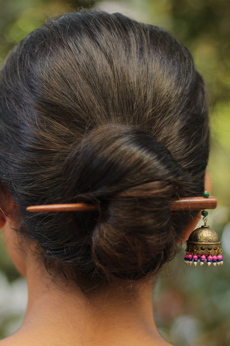 Anokhi | Brass Jhumka Juda Stick | Fuschia & Cobalt Blue