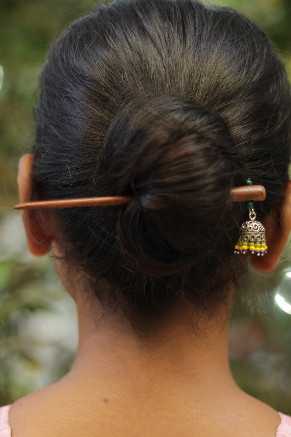 Anokhi | Small Jhumka Juda stick | Leaf Green & Yellow