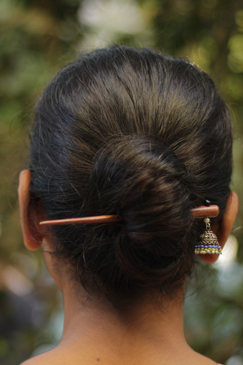 Anokhi | Small Jhumka Juda stick | Powder Blue & Leaf Green