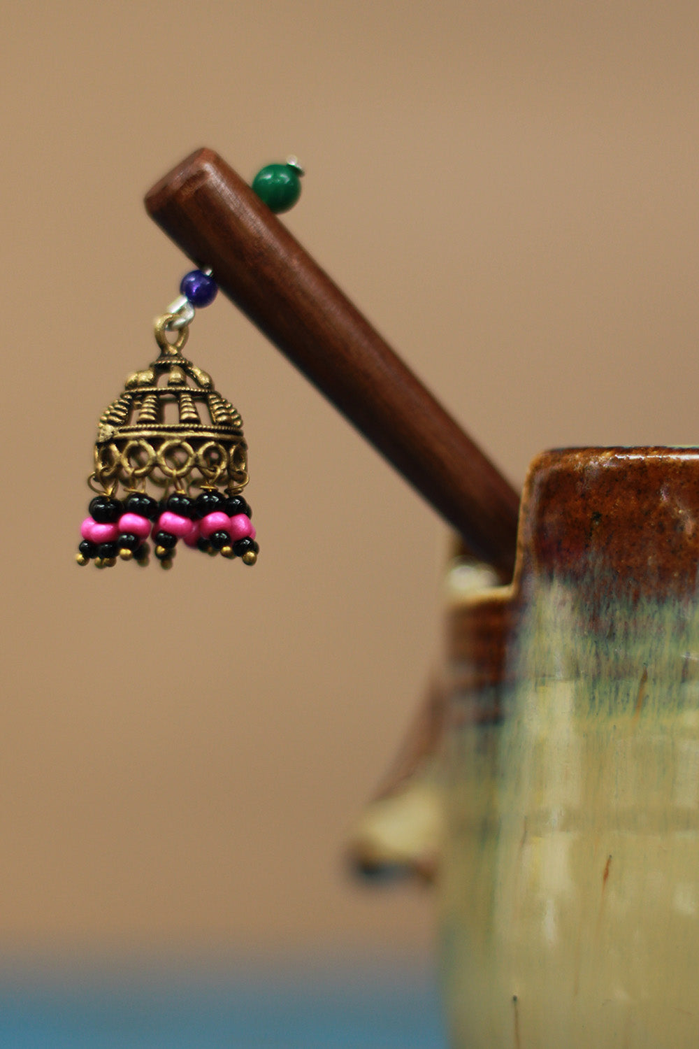 Anokhi | Small Jhumka Juda stick | Fuschia & Noir