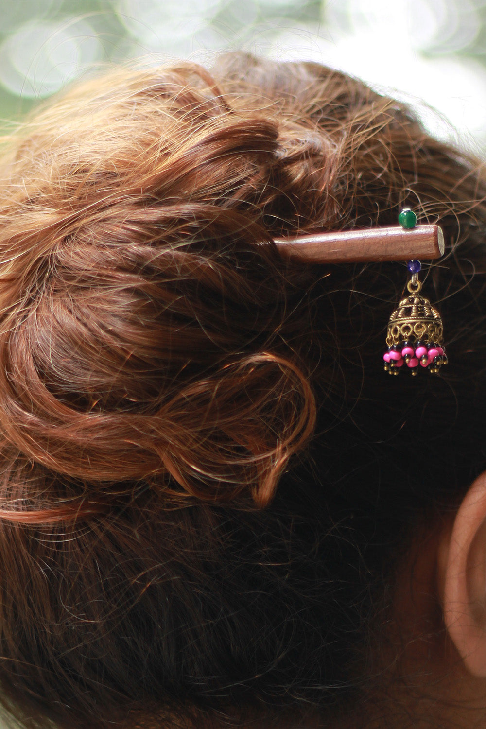 Anokhi | Small Jhumka Juda stick | Fuschia & Noir