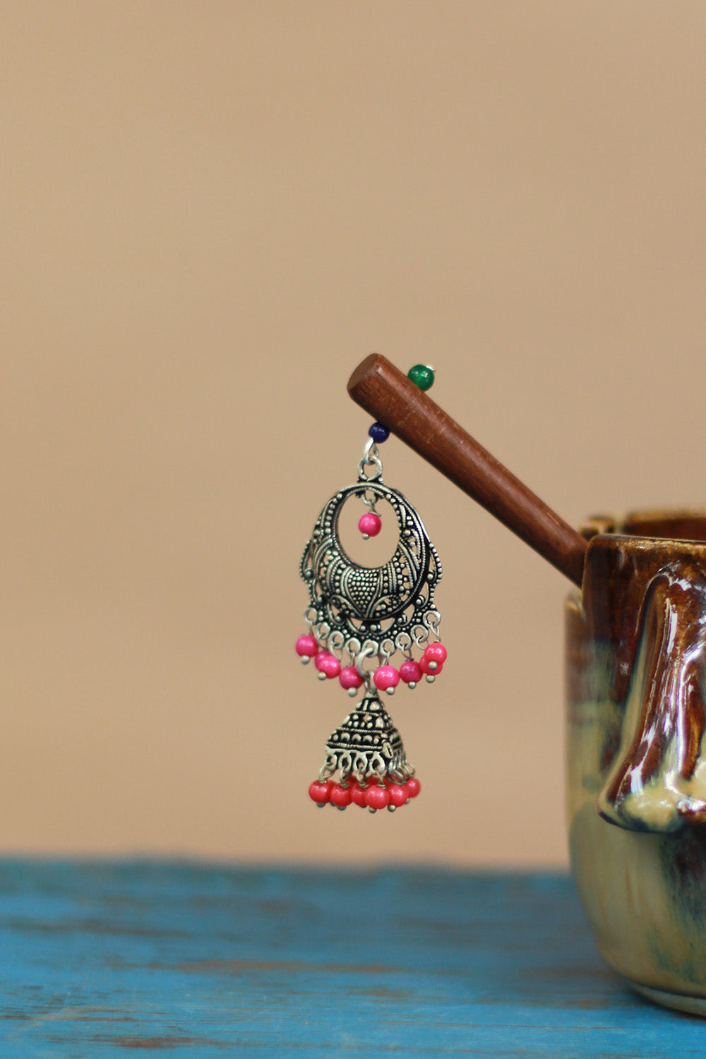 Anokhi | Jhumka Juda stick | Fuschia & Scarlet