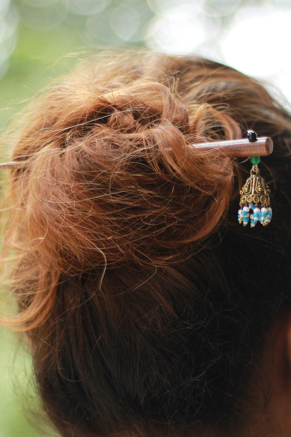 Anokhi | Small Jhumka Juda stick | White & Blue