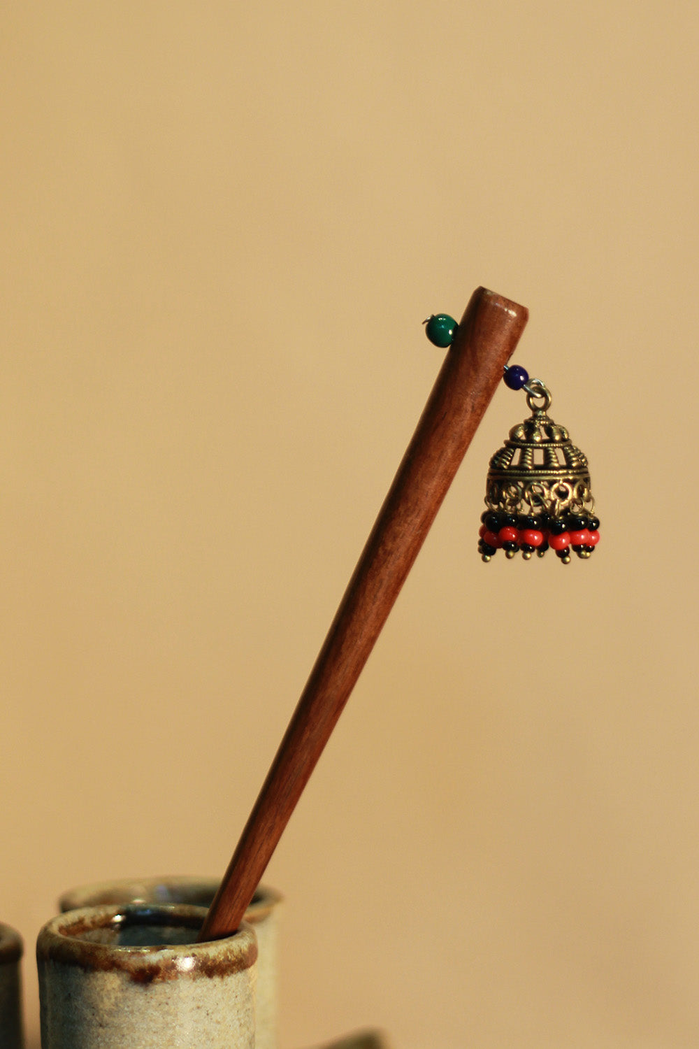 Anokhi | Small Jhumka Juda Stick | Black & Red