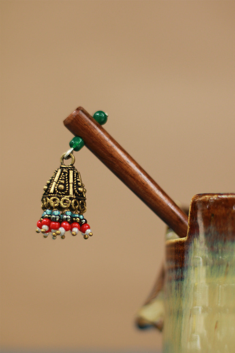 Anokhi | Small Jhumka Juda stick | Blue & Scarlet