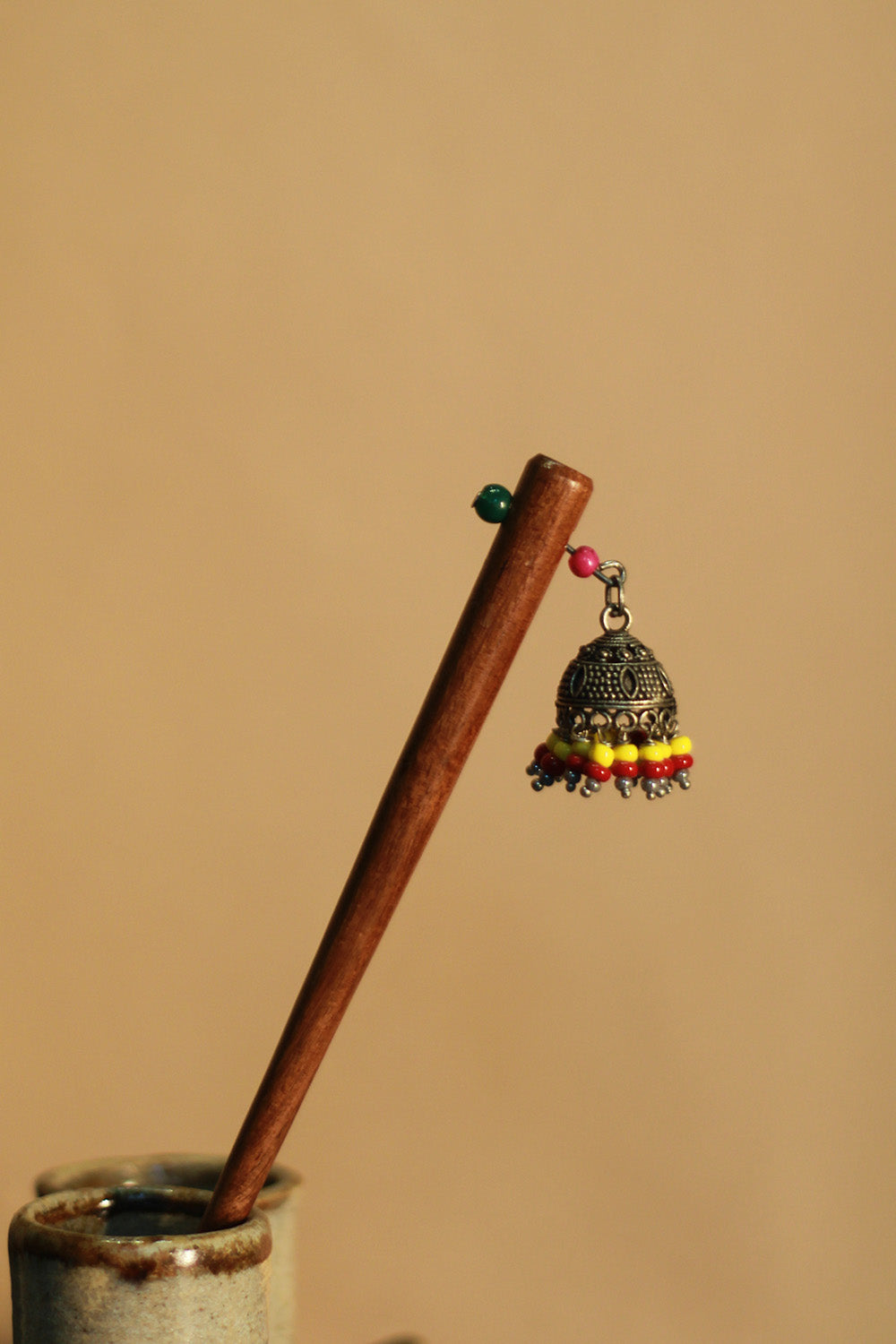 Anokhi | Small Jhumka Juda stick | Rust & Yellow