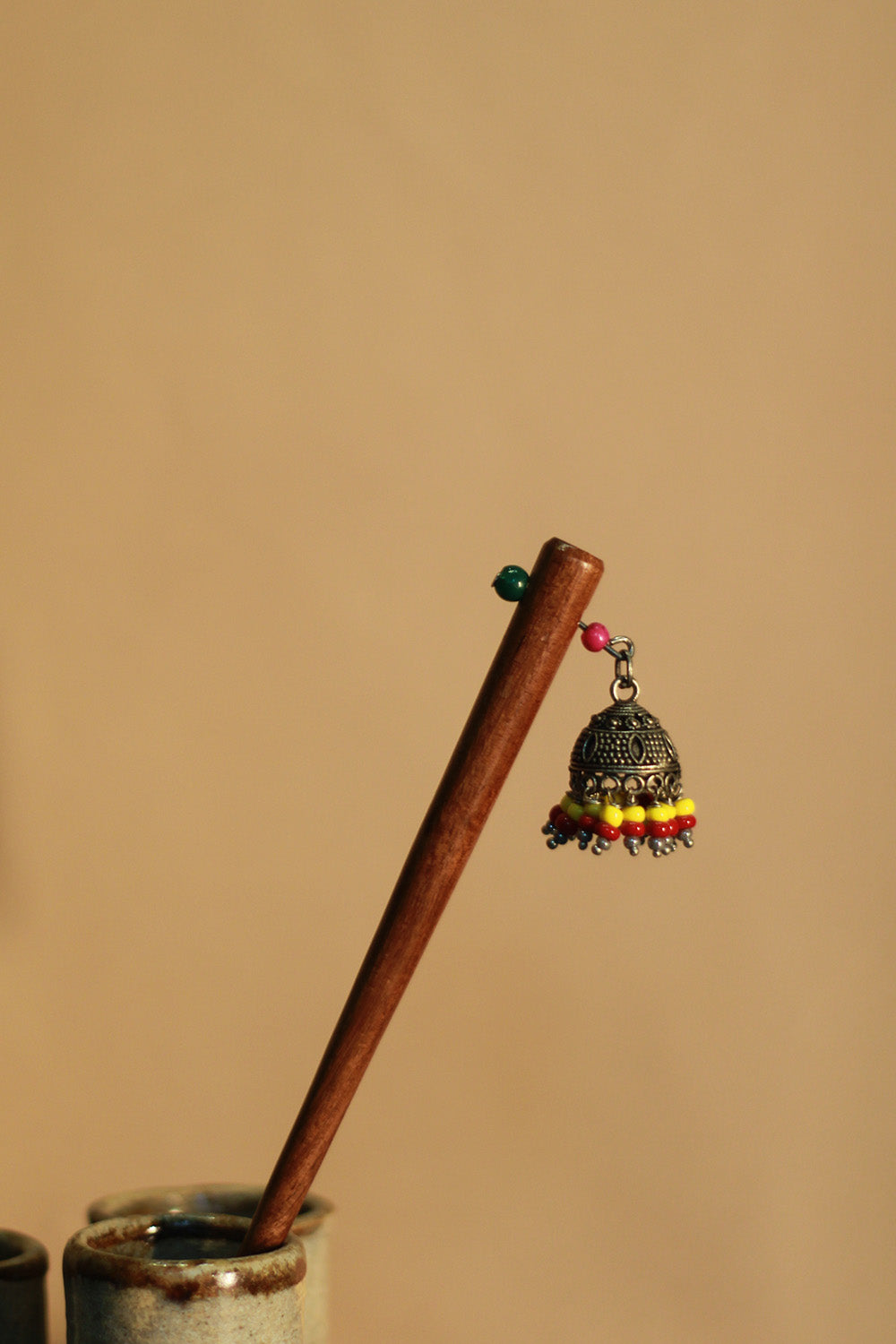 Anokhi | Small Jhumka Juda stick | Rust & Yellow