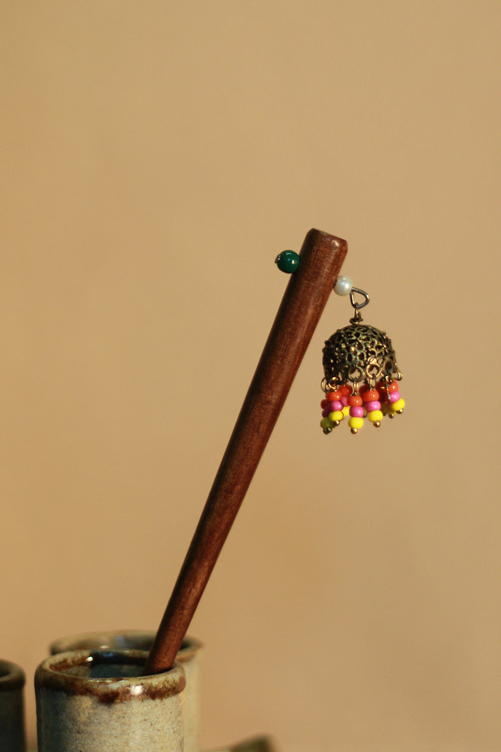 Anokhi | Small Jhumka Juda stick | Yellow & Pink