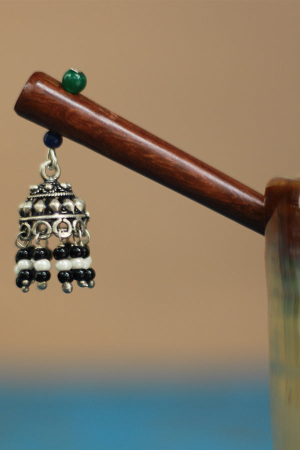 Anokhi | Small Jhumka Juda stick | White & Black