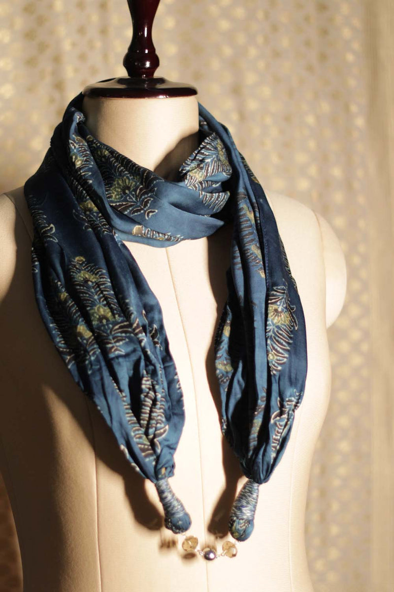 Scarf with Magnets | Conifers Indigo Ajrakh