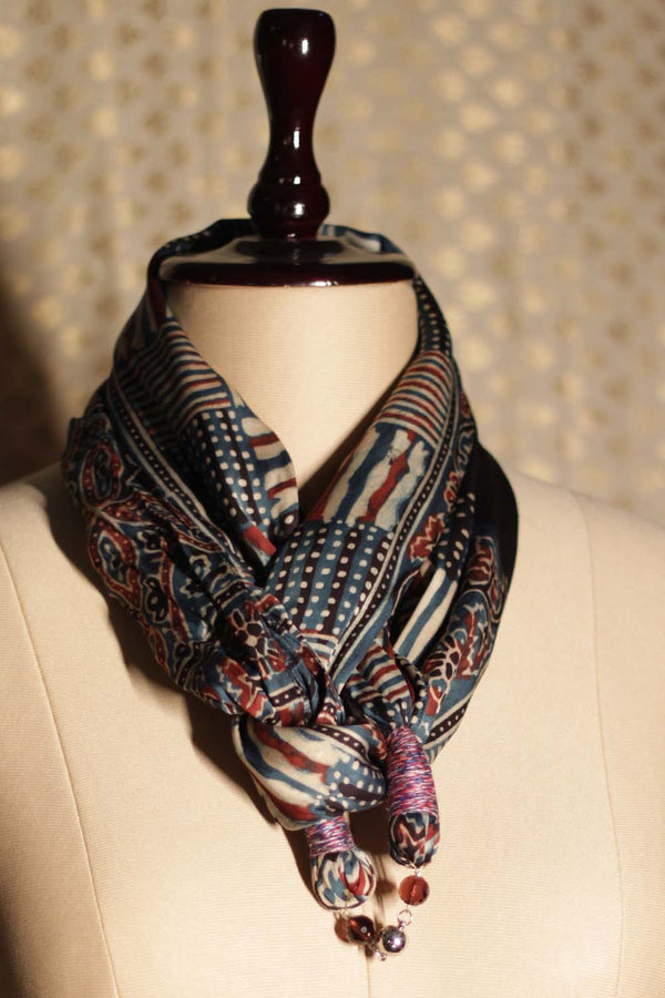 Scarf with Magnets | Multicolour Striped Ajrakh