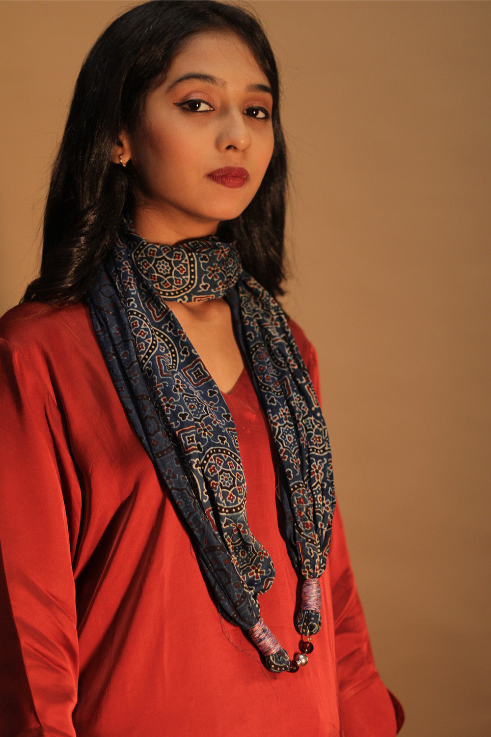 Scarf with Magnets | Navy Blue Universe Ajrakh