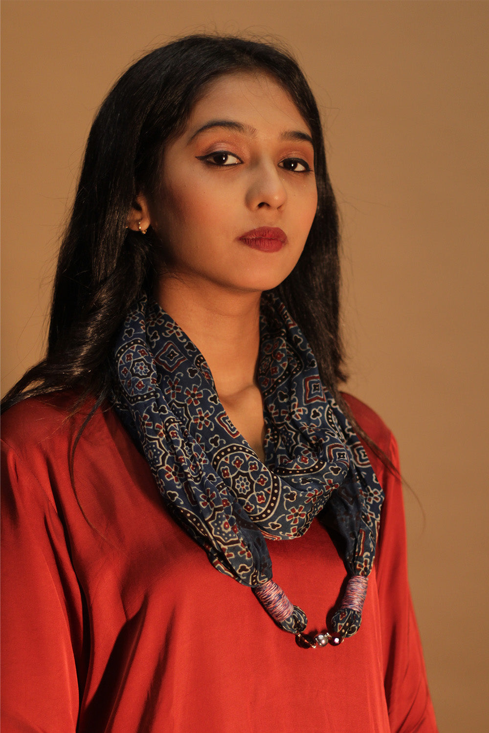 Scarf with Magnets | Navy Blue Universe Ajrakh