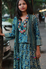 Rangat | Necklace Scarf | Mul Ajrakh | Sea Green Chevron
