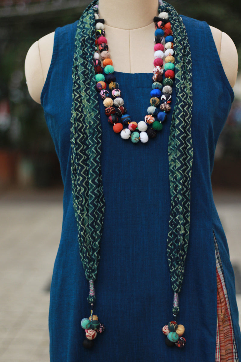 Rangat | Necklace Scarf | Mul Ajrakh | Sea Green Chevron