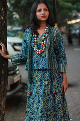 Rangat | Necklace Scarf | Mul Ajrakh | Sea Green Chevron