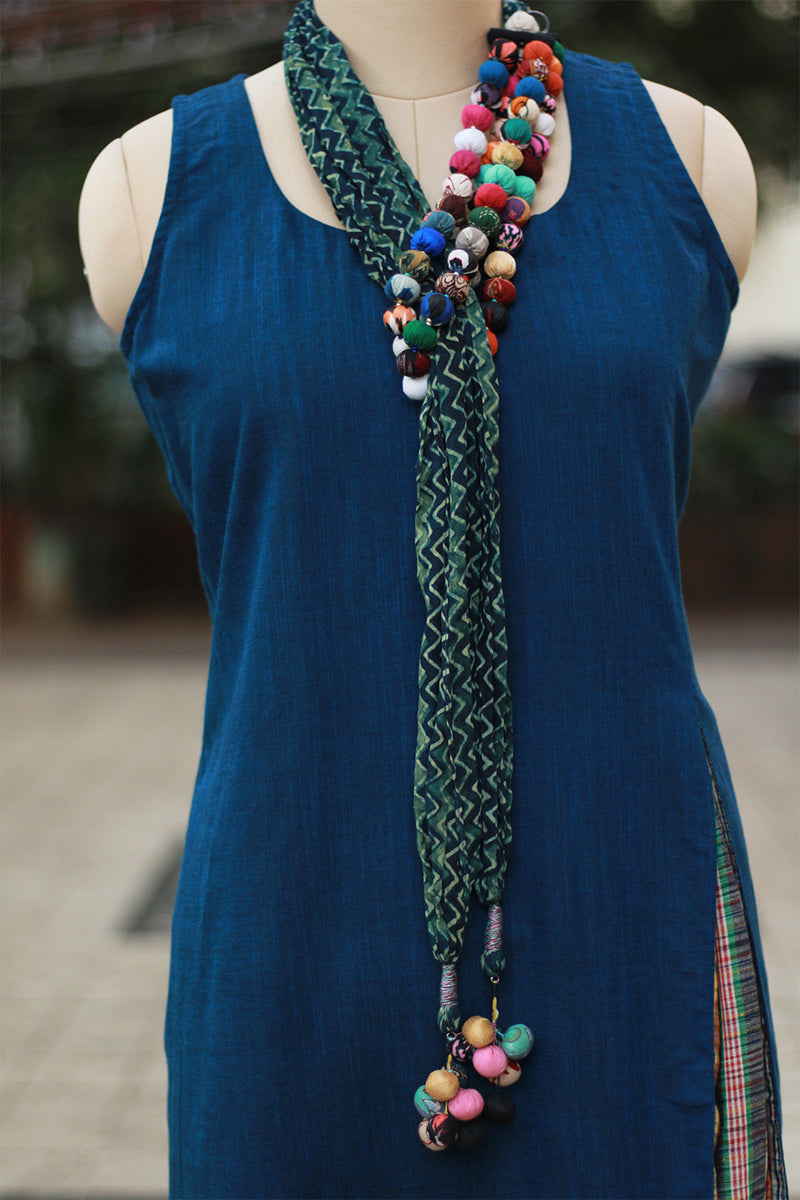 Rangat | Necklace Scarf | Mul Ajrakh | Sea Green Chevron