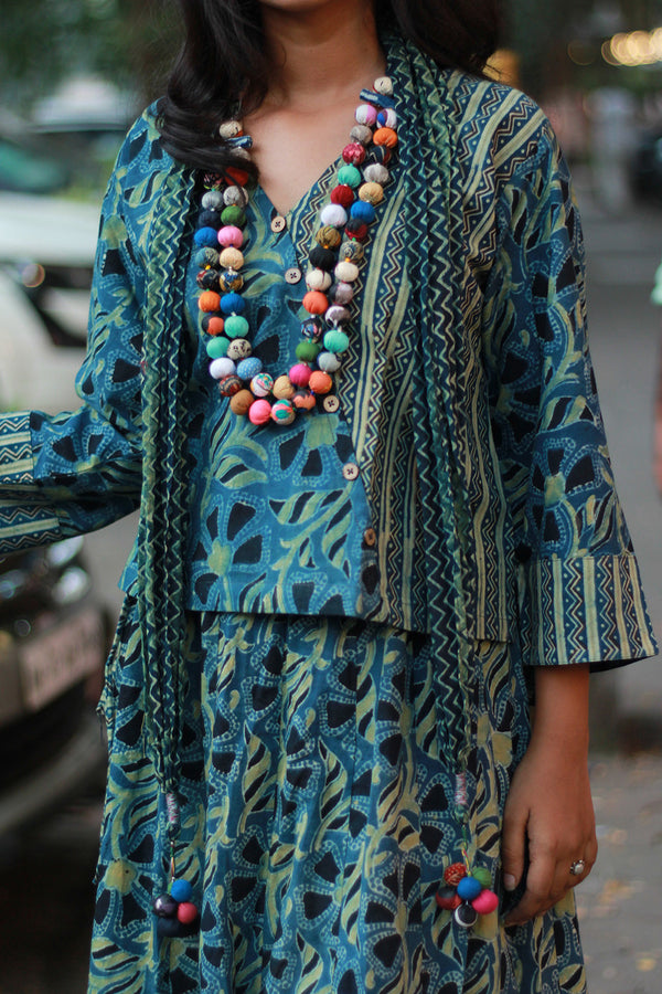 Rangat | Necklace Scarf | Mul Ajrakh | Sea Green Chevron
