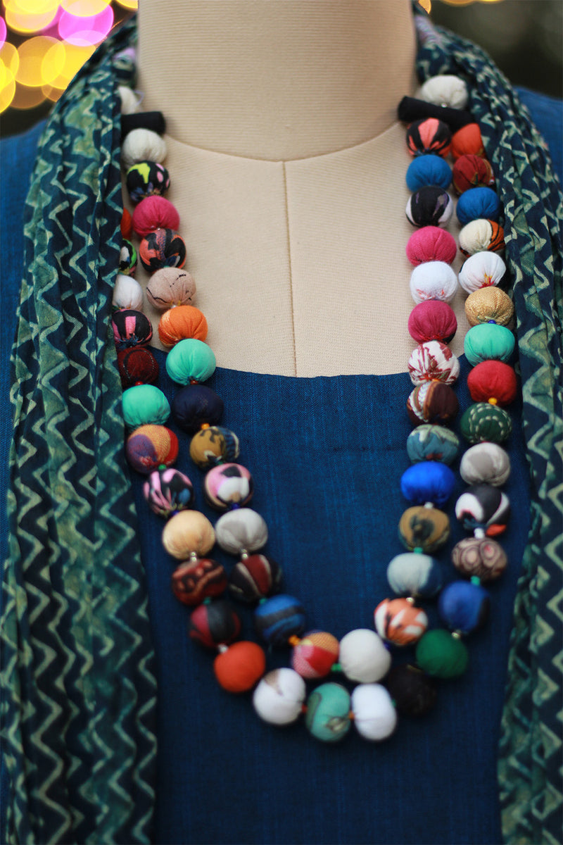 Rangat | Necklace Scarf | Mul Ajrakh | Sea Green Chevron
