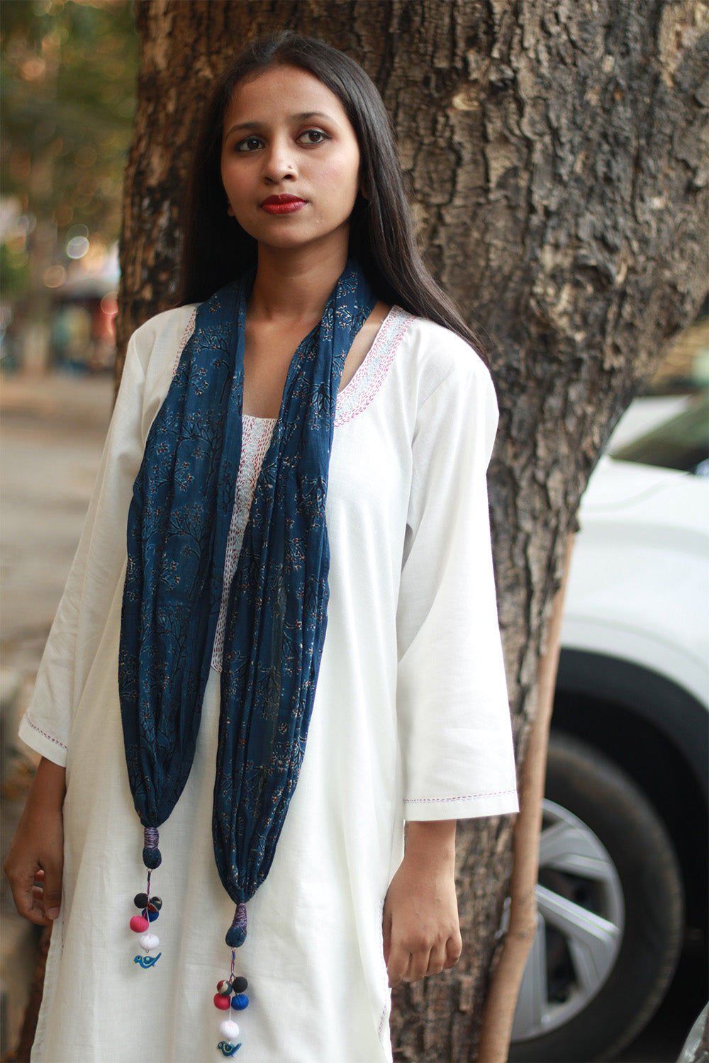 Phirki | Jewelled scarf | Mul Cotton | Indigo Ajrakh