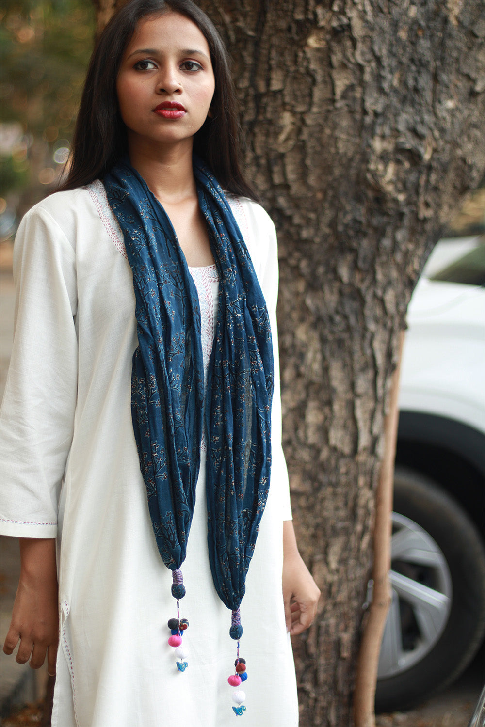 Phirki | Jewelled scarf | Mul Cotton | Indigo Ajrakh