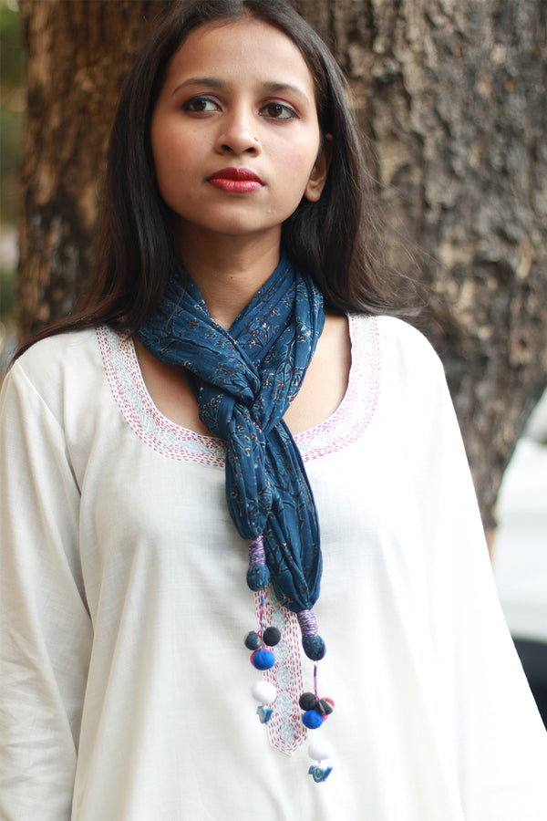 Phirki | Jewelled scarf | Mul Cotton | Indigo Ajrakh